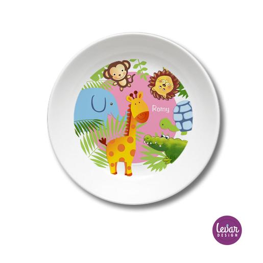 Melaminteller tief/Schale Dschungel | Kinderteller mit Namen BPA frei | Artikelnummer: kitedsch1 -2