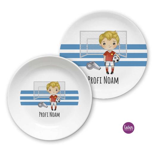 Kindergeschirr Set Fußball  | Kinderteller mit Namen aus Melamin BPA frei | Artikelnummer: 56172655 -4