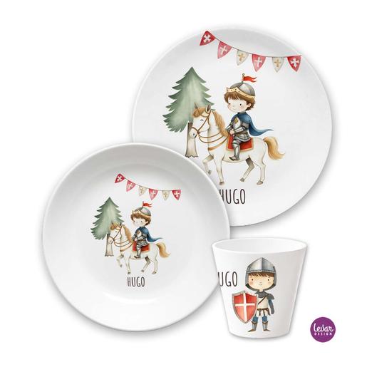 Kindergeschirr Ritter | 3teiliges Geschirrset aus Melamin und BPA frei für Kinder | Artikelnummer: 5532-3048-6738 -3