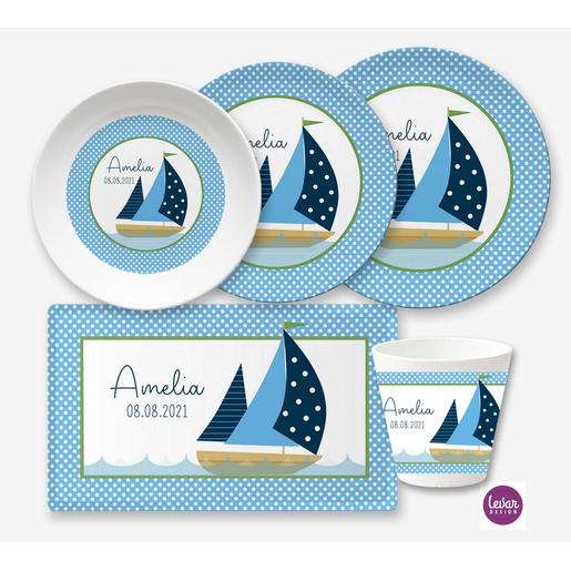 Kindergeschirr mit Namen personalisiert, Segelschiff | Melamingeschirr BPA frei, hergestellt in Deutschland  | Artikelnummer: 6757-0804-7571