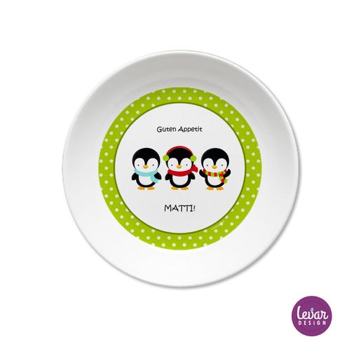 Melaminteller tief/Schale Pinguine | Kinderteller mit Namen BPA frei | Artikelnummer: kiteping1 -1