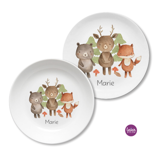 Kinderteller Geschirrset Waldtiere | Personalisiertes Kindergeschirr aus Melamin, 2 teilig | Artikelnummer: 4674-2110-0018
