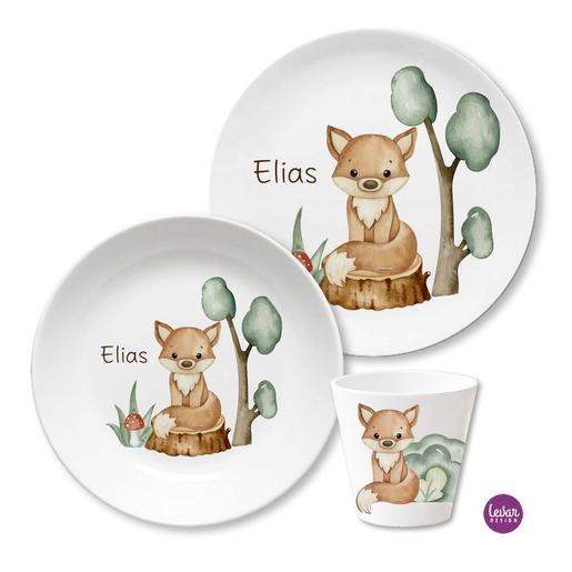 Kindergeschirr Set Fuchs | 3teiliges Geschirrset aus Melamin und BPA frei für Kinder | Artikelnummer: 7461-4145-6046