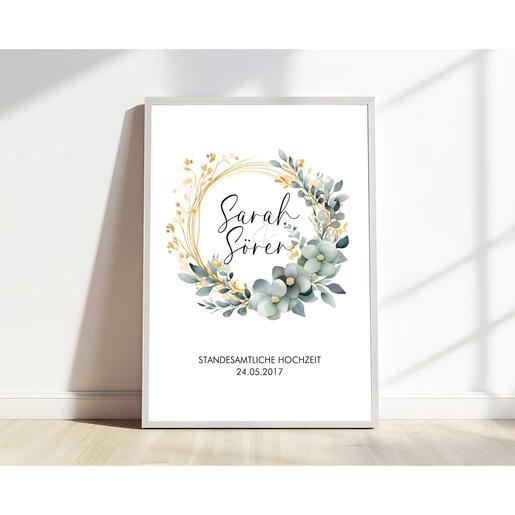 Personalisiertes Hochzeitsposter mit Hochzeitsdaten, Eukalyptus | Hochwertiger Fineart-Kunstdruck  | Artikelnummer: 64821815 -1 Kopie