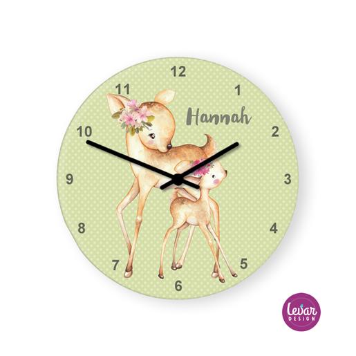Personalisierte Wanduhr Rehe | Runde Kinderzimmeruhr | Artikelnummer: 8318-4783-3824 -2