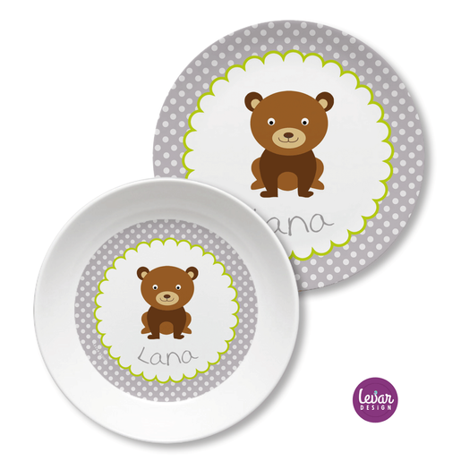 Kindergeschirr Set Bär | Kinderteller mit Namen aus Melamin BPA frei | Artikelnummer: 51499043 -2