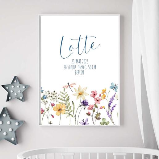 Blumen Namensbild | Babyposter | Geburtsanzeige  | Kinderzimmerbild mit Namen | Artikelnummer: 4131-6872-5720 -1