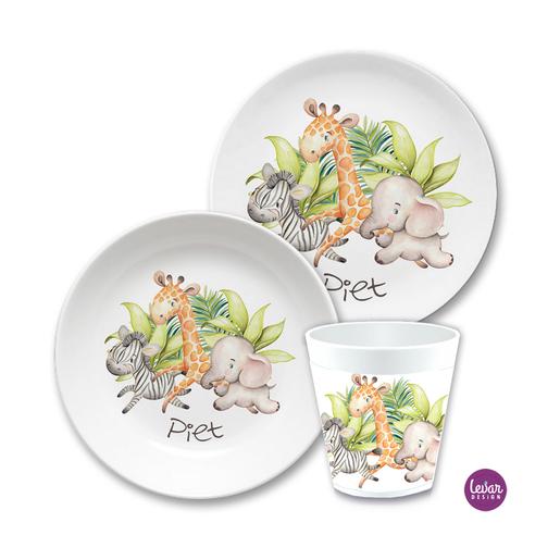 Kinderteller Dschungel, Löwe, Elefant | Kinderteller 2 Set aus Melamin, BPA frei | Artikelnummer: 0618-8440-3633 -3