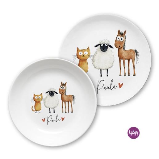 Personalisierte Kinderteller Pferd Schaf  | Kinderteller Set mit Namen aus Melamin BPA frei | Artikelnummer: kisetstars