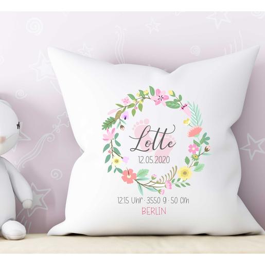 Personalisiertes Kissen zur Geburt mit Geburtsdaten | Babygeschenk mit Namen  | Artikelnummer: 560130