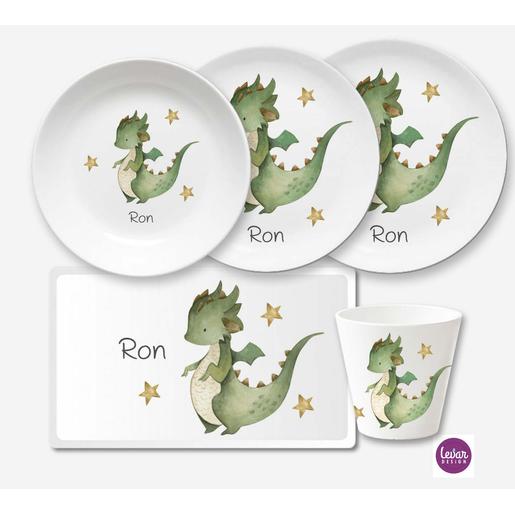 Drache Kindergeschirr mit Namen personalisiert | Melamingeschirr BPA frei | Artikelnummer: 7386-3546-5145