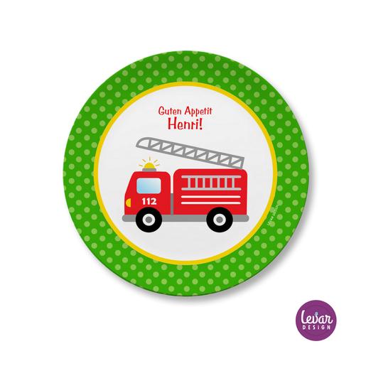 Kinderteller Feuerwehr | Großer Teller aus Melamin  | Artikelnummer: tegrfeu18 -2