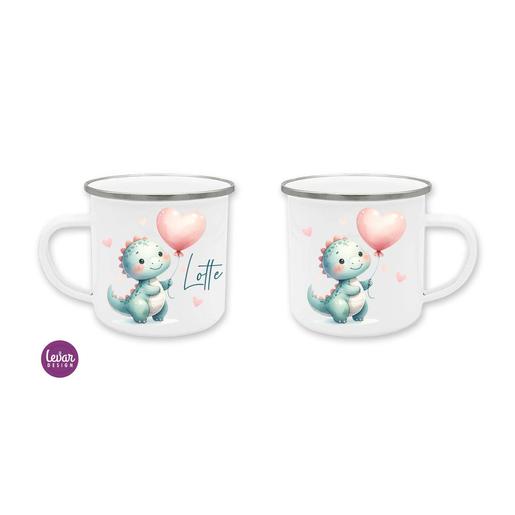 Emailletasse mit Namen, Emaillebecher für Kinder - Dino | Kindertasse aus Emaille mit Namen | Artikelnummer: 3586-4435-3310 -1