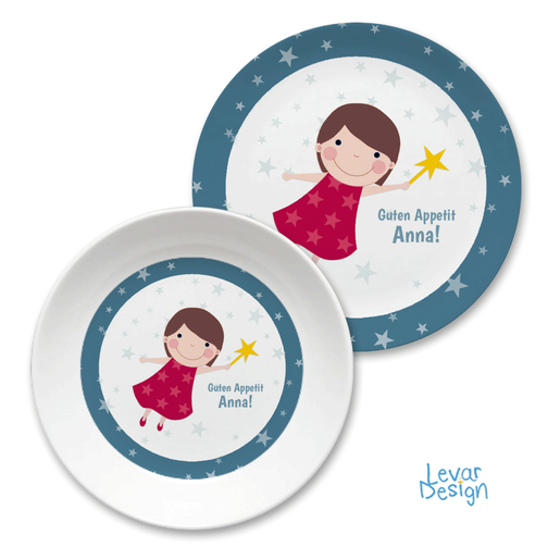 Kindergeschirr Set Fee  | Kinderteller mit Namen aus Melamin BPA frei | Artikelnummer: 121356959 -3
