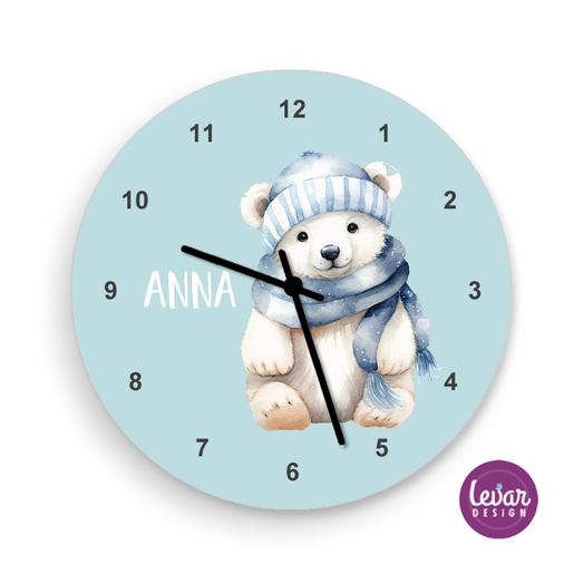 Kinderzimmer Uhr Eisbär | Leise Wanduhr für Kinder Namen personalisiert | Artikelnummer: 127183235 Kopie