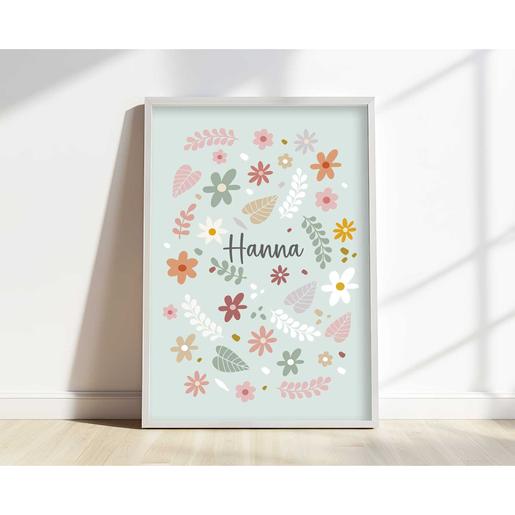 Geburtsanzeige Retro Blumen, Taufgeschenk | Namensbild DINA 3 | Artikelnummer: 0283-4710-0016
