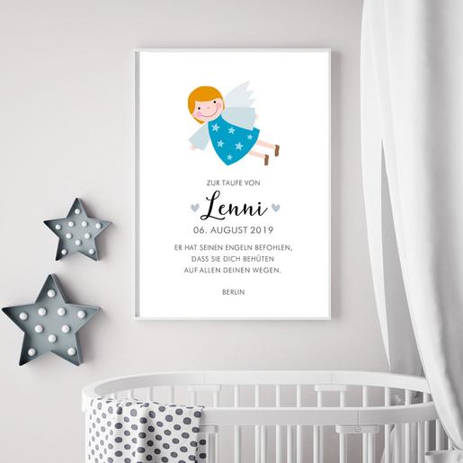 Taufgeschenk Mädchen, Geschenk zur Taufe, Kunstdruck Schutzengel personalisiert  | Schutzengel Kinderzimmerbild mit Namen | Artikelnummer: 7733-5112-1346 -2