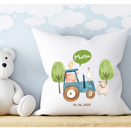 Baby Kissen Bauernhof mit Füllung  | Weiches Kinderkissen personalisiert mit dem Namen und Geburtsdaten | Artikelnummer: 560128