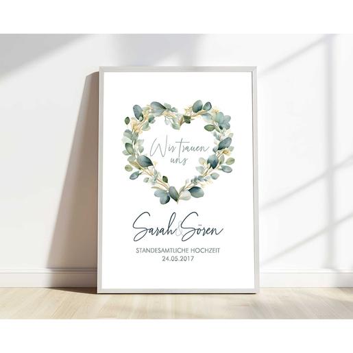 Personalisiertes Hochzeitsposter mit Hochzeitsdaten, Eukalyptus | Hochwertiger Fineart-Kunstdruck  | Artikelnummer: 64821815 -4 Kopie