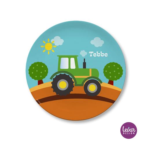 Kinderteller mit Name Traktor | Teller mit Namen aus Melamin BPA frei | Artikelnummer: kitetrak1 -1