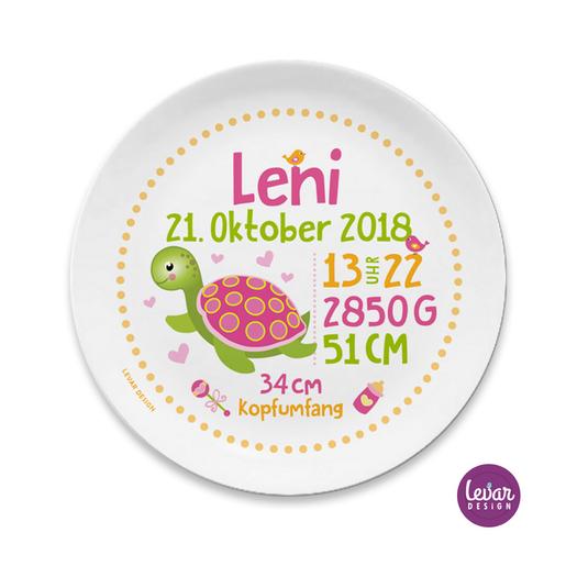Personalisierter Geburtsteller Schildkröte  | Kinderschale mit Geburtsdaten aus Melamin BPA frei | Artikelnummer: 200481791 -3