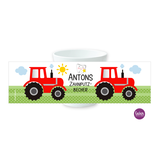 Zahnputzbecher Traktor für Kinder | Zahnbecher aus Melamin, BPA frei und hergestellt in Deutschland | Artikelnummer: 4861-1128-3181 -2