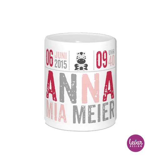 Spardose Zebra | Personalisiertes Geschenk zur Geburt oder Taufe  | Artikelnummer: 4671-6868-0420