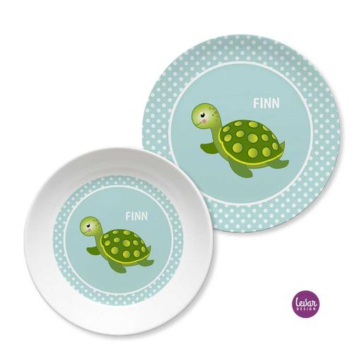 Kindergeschirrset Schildkröte | Kinderteller mit Namen aus Melamin BPA frei | Artikelnummer: 110485047 -2