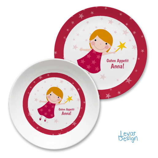 Kindergeschirr Set Fee  | Kinderteller mit Namen aus Melamin BPA frei | Artikelnummer: 121356959 -1
