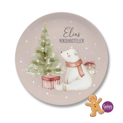 Eisbär, Weihnachtsteller, Plätzchenteller  | Kinderteller mit Namen aus Melamin BPA frei ♥ Made in Germany ♥  | Artikelnummer: weihtehbl 25
