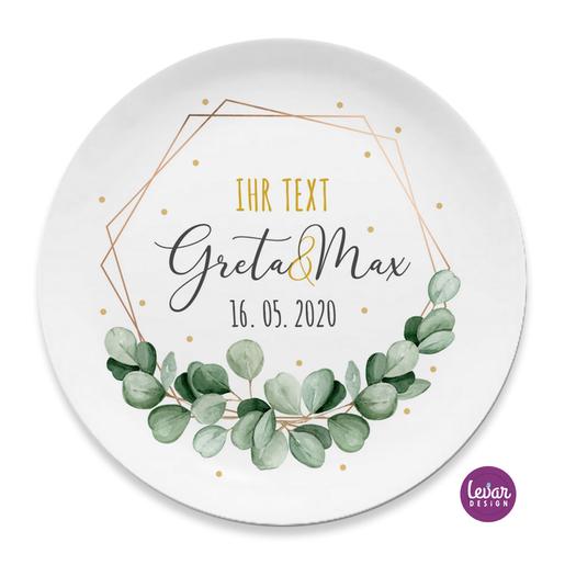 Eukalyptus Hochzeitsteller personalisiert | Zauberhafter Teller mit Namen, BPA frei | Artikelnummer: 7516-8463-8761 -4