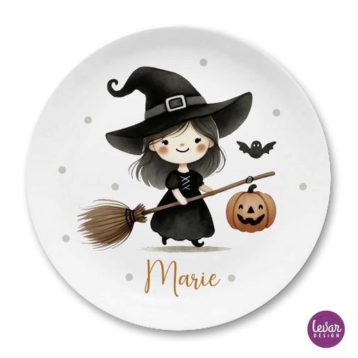 Halloween -Teller - Kinderteller Hexe | Eßteller aus Melamin, BPA frei und hergestellt in Deutschland | Artikelnummer: rsguwhg h1