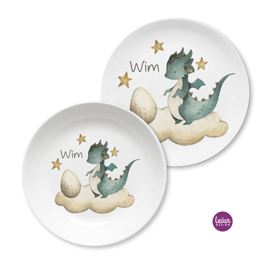 Kindergeschirr Set kleiner Dino | Personalisierte Kinderteller aus Melamin, 2 teilig | Artikelnummer: 2833-8835-3543 -2