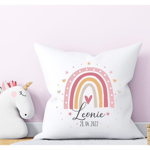 Zauberhaftes Geschenk für Mädchen & Jungen | personalisiert mit dem Namen des Kindes | Kinderkissen Regenbogen | Geburtsdaten Kissen personalisiert | Artikelnummer: 3713-7633-8283 -2
