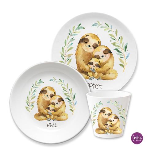 Geschirrset für Kinder aus Melamin, Faultier | 3teiliges Geschirrset, hergestellt in Deutschland und BPA frei | Artikelnummer: 0160-7340-6432 Kopie Kopie Kopie