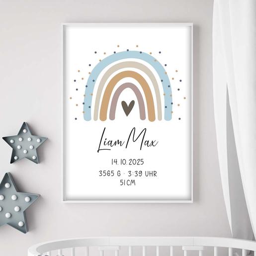 Personalisiertes Geschenk Baby zur Geburt – Taufgeschenk – Regenbogen | Baby Geschenke | Personalisierter Kunstdruck auf Aquarellpaier | Artikelnummer: 7872-1204-5337 -9 Kopie