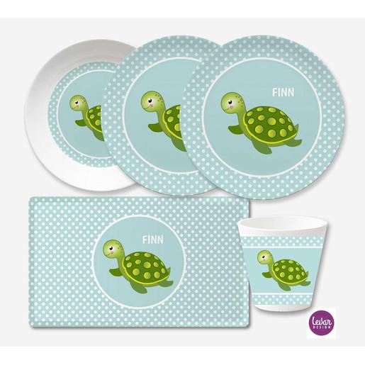 Kindergeschirr Schildkröte | Kindergeschirrset mit Namen aus Melamin BPA frei | Artikelnummer: 5422-7561-6477 -1
