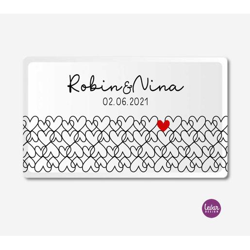 Line Art Herzen - Personalisiertes Frühstücksbrettchen -  Hochzeitsgeschenk | Zauberhafter Melaminbrettchen mit Namen, BPA frei | Artikelnummer: 113564551 210