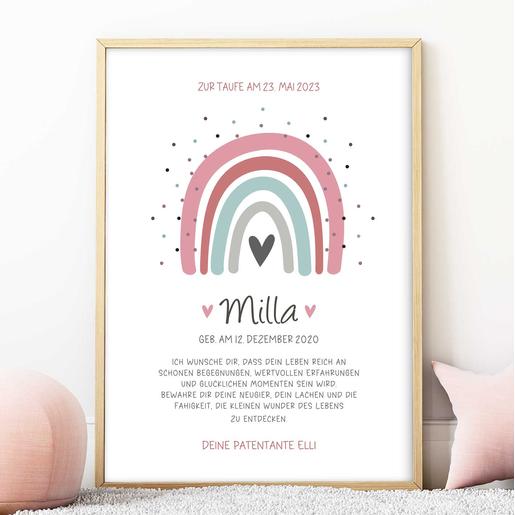 Personalisierter Patenbrief - Regenbogen | Fineart - Kunstdruck mit Namen und Geburtsdaten | Artikelnummer: 2331-7240-10605 -1