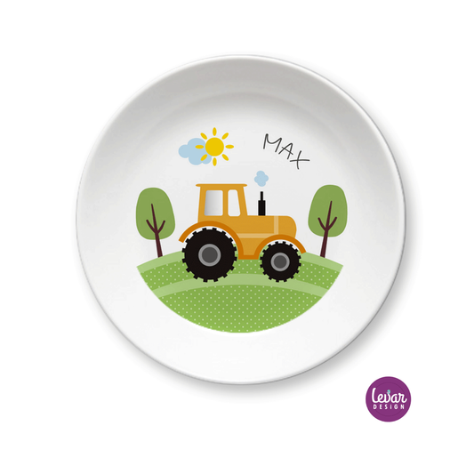 Kindergeschirr aus Melamin Traktor | Kinderteller mit Namen BPA frei | Artikelnummer: 6767-0246-0327 -2