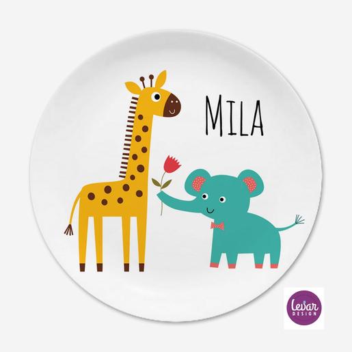 Kinderteller Set personalisiert  | Personalisiertes Kindergeschirr aus Melamin, 2 teilig | Artikelnummer: 4064-2555-2568 -4