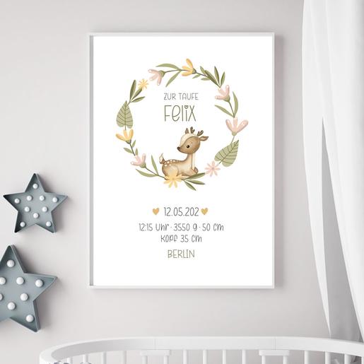 Blumenkranz | Geburtsanzeige | Kinderzimmerposter | Namensposter  | Personalisiertes Geburtsposter, Namensbild, Babyzimmerdeko | Artikelnummer: 1048-2338-4368 Kopie