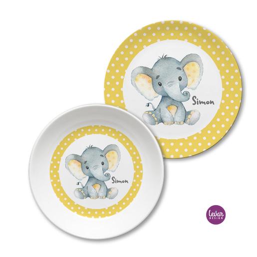 Kindergeschirr Elefantenbaby | Kinderteller mit Namen aus Melamin BPA frei | Artikelnummer: 5310010 -13