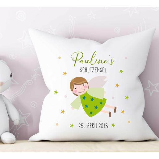 Baby Kissen Schutzengel mit Namen, Geburtsdaten und Füllung  | Weiches Kissen mit Füllung, 2 farbig | Artikelnummer: 4365-0348-7470 -1