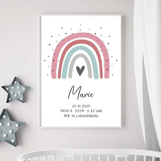 Personalisiertes Geschenk Baby zur Geburt – Taufgeschenk – Regenbogen | Baby Geschenke | Personalisierter Kunstdruck auf Aquarellpaier | Artikelnummer: 7872-1204-5337 -9