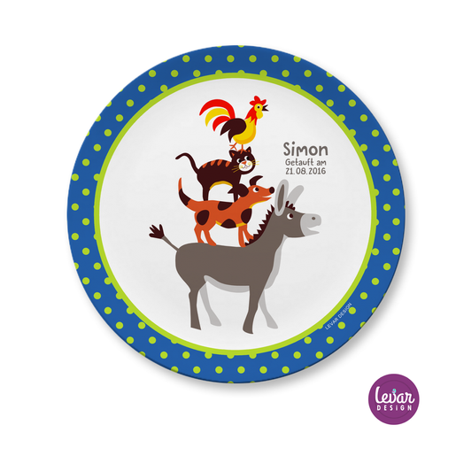 KindertellerBremer Musikanten | Teller mit Namen aus Melamin BPA frei | Artikelnummer: 162789