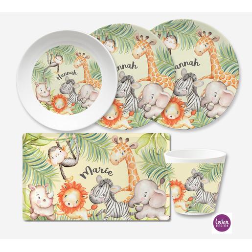 Kindergeschirr Set 5 teilig Dschungeltiere | Geschirrset aus Melamin und BPA frei für Kinder | Artikelnummer: 7852-3026-7140 -2