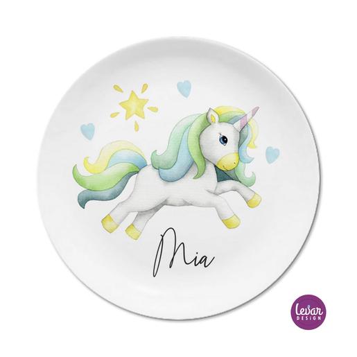 Einhorn Kinderteller | Kinderteller aus Melamin mit Namen BPA frei | Artikelnummer: kitebie18 -5