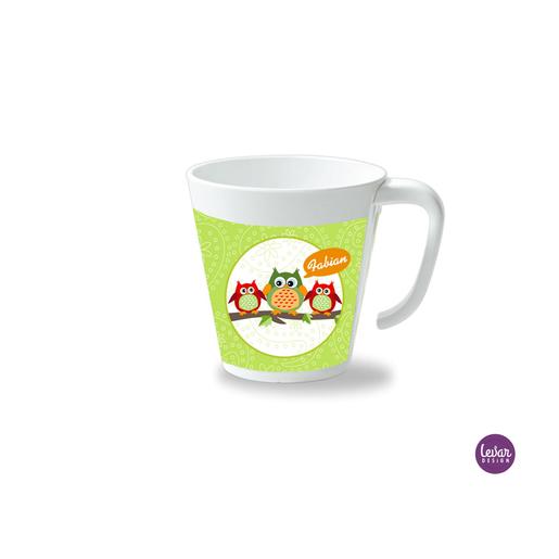 Kinderbecher mit Henkel, Eule Muster  | Henkelbecher groß, 325 ml,  Ø 9,7 cm, Höhe 10 cm | Artikelnummer: henkbecheulemu -1