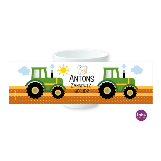 Zahnputzbecher Traktor für Kinder | Zahnbecher aus Melamin, BPA frei und hergestellt in Deutschland | Artikelnummer: 4861-1128-3181